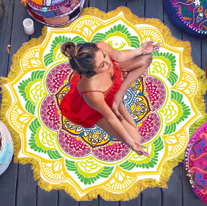 USA Local Polygon Printing Tassel Round Bath Towel Yoga Mat