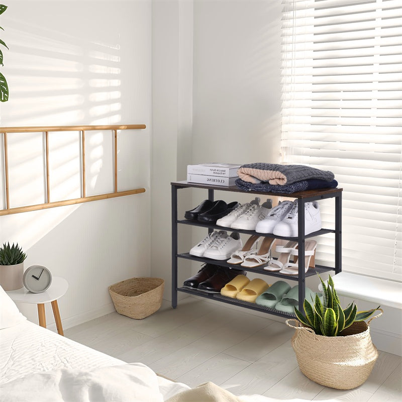 US Local 3-tier Shoe Rack With Grid Rack Wooden Rustic Foyer Shoe Rack With Coat Hook, Suitable For The Steel Frame Of The Living Room Mud Room At The Front Door Of The Corridor