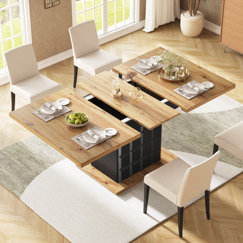UK Local Telescopic Dining Table 110-140x80cm, Foldable Kitchen Table For 4-6 People, Extendable Dining Table, Space-saving Kitchen Table, For Kitchen And Living Room, Table With A Checked Pattern