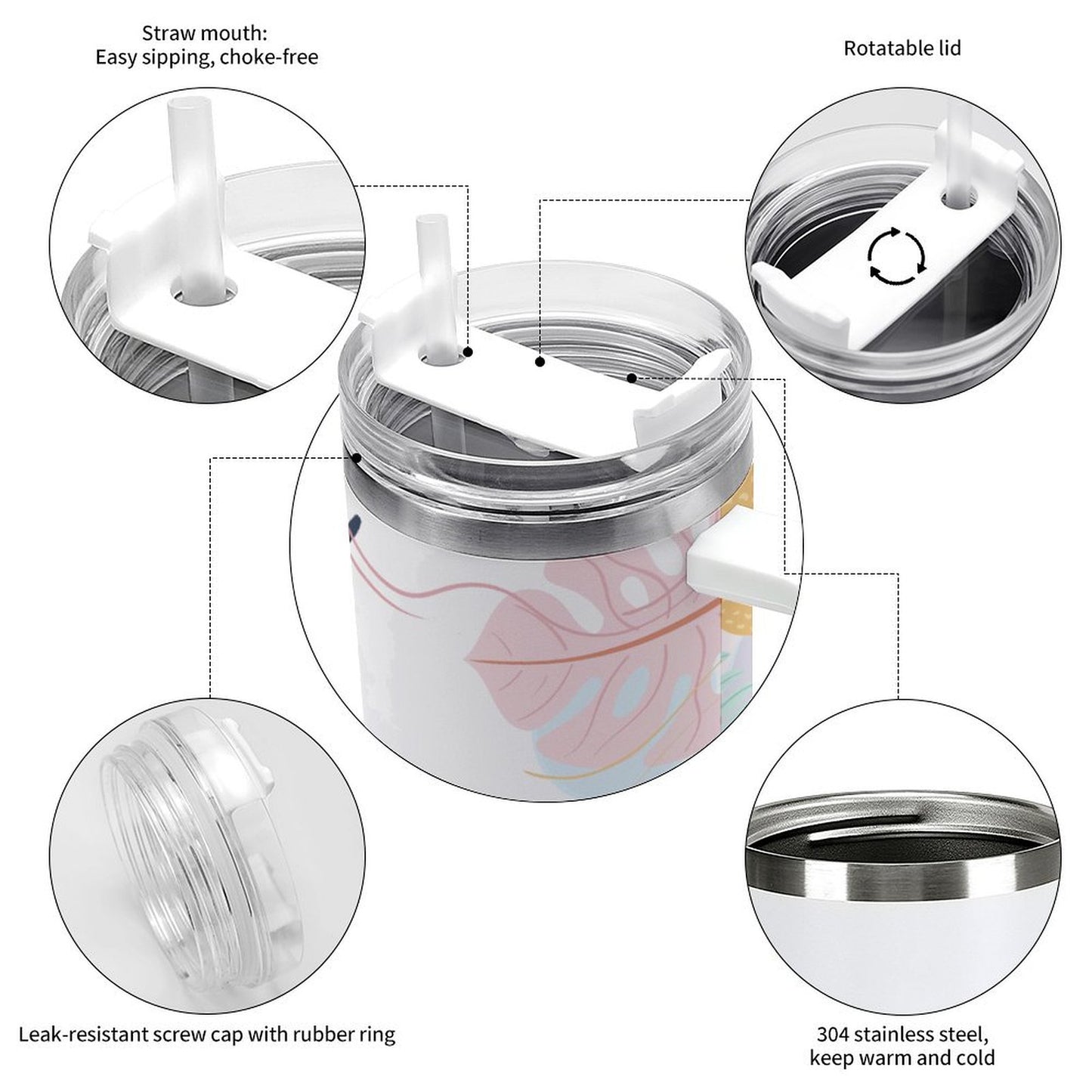 PHDT00054 POD US Local Tumbler 40 oz Large Capacity Car Cup Plants, Summer