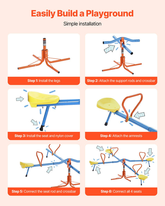 US Local 2-4 Kids Seesaw 110 Lbs Capacity 360 Degrees Rotating Teeter Totter Age 3+