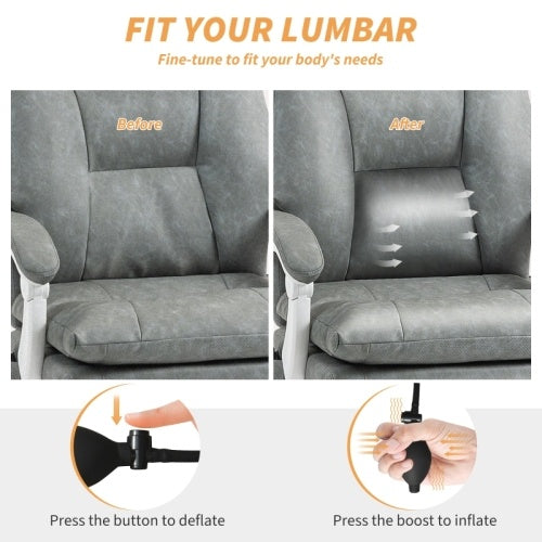 UK Local HOMCOM Faux Leather Office Chair, With Inflatable Lumbar - Grey