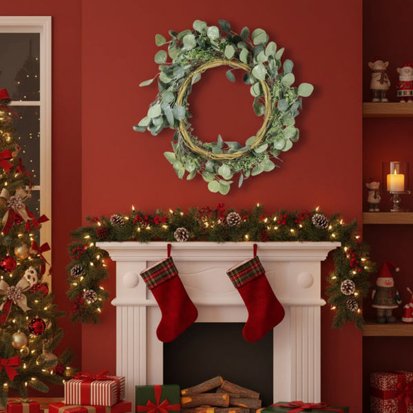 US Local Christmas Eucalyptus Wreath Green Door Wreath Fake Leaf Garland Wedding Home Frontdoor Decor FBA Shipment