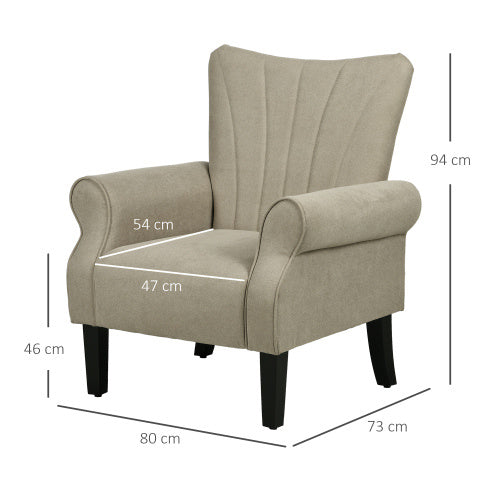 UK Local HOMCOM Upholstered Accent Chair With Rolled Arms And Wood Legs, Armchair For Living Room Bedroom, Beige