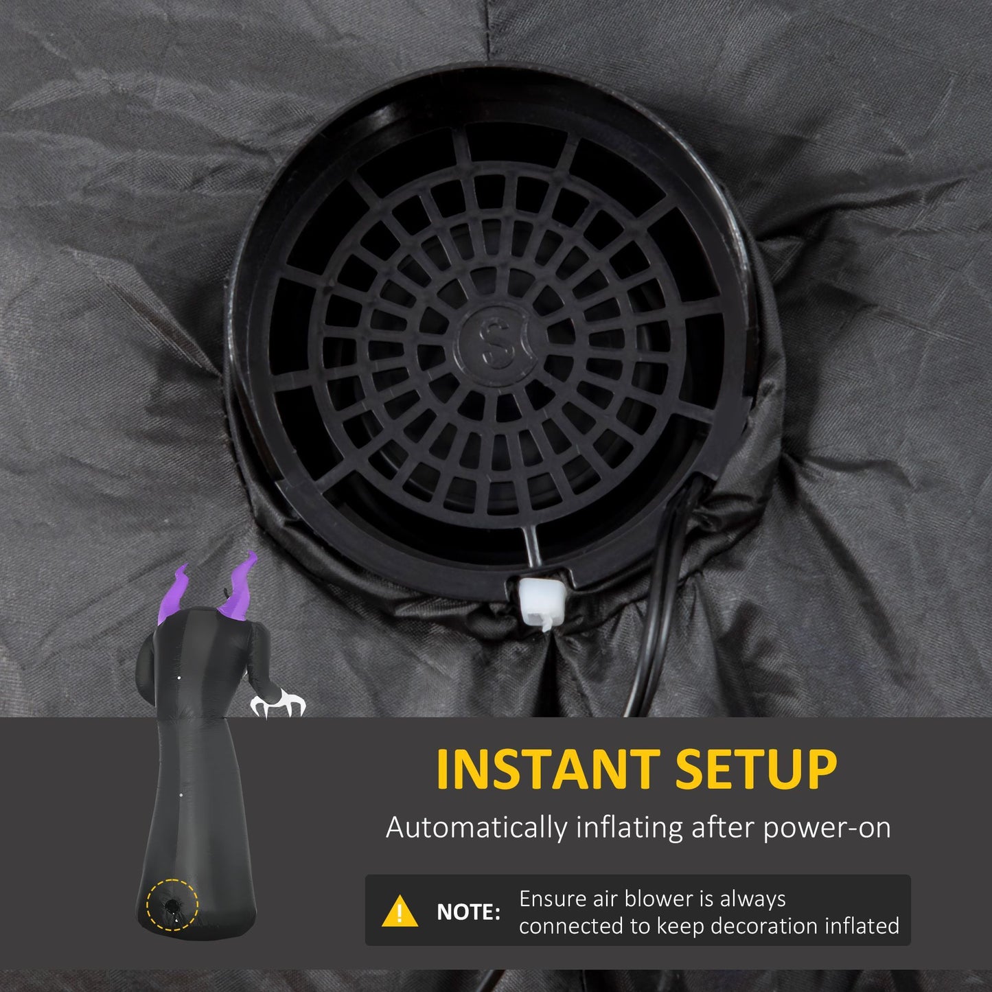 7ft Inflatable Halloween Ghost With Horns, Blow-Up Outdoor LED Yard Display With Flame Effect For Garden, Lawn, Yard, Party, Holiday