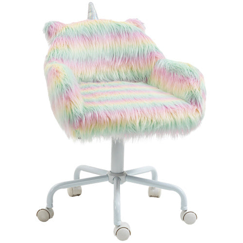 UK Local Vinsetto Unicorn Home Office Chair, Height Adjustable Fluffy Desk Chair With Armrests And Swivel Wheels, Colourful
