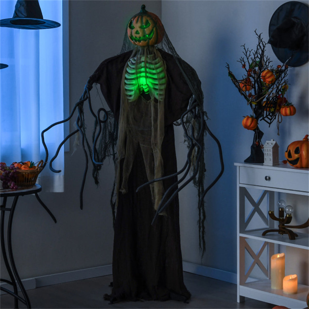 US Local 6ft Halloween Animatronic Ghost Pumpkin - Light-Up Design, Sound & Touch Activated, Spooky Movements & Voice for Indoor/Outdoor
