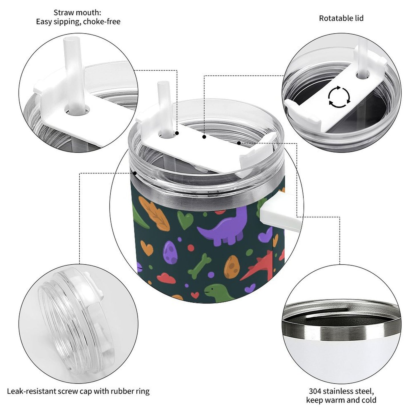 PHDT00515 POD US Local Tumbler 40oz Large Capacity Car Cup Cartoon, Dinosaur