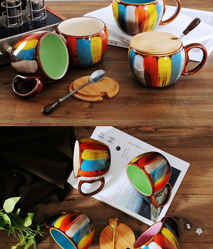 USA Local Creative ceramic cup milk cup water cup coffee cup breakfast cup couple cup to cup mug with lid spoon