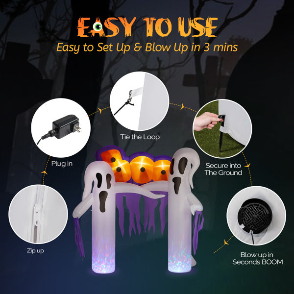US Local 9.8ft White Ghost Arch 3 LED Lights And 2 Colorful Light Plates Halloween Inflatable Decoration