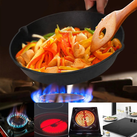 US Local 3Pcs Pre-Seasoned Cast Iron Skillet Set 6 8 10in Non-Stick Oven Safe Cookware Heat-Resistant Frying Pan