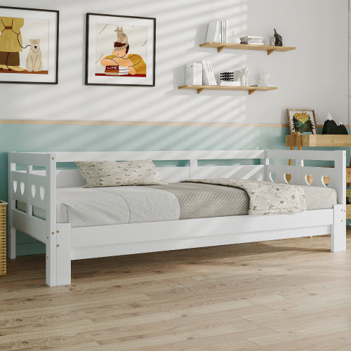 UK Local Daybed Cabin Bed Wooden 3FT Single Sofa Guest Bed Sofa Bed, Pull Out Trundle Wooden Bed Heart-Shaped For Children Adults Bed For Living Room And Bedroom -90 X190 Cm -White