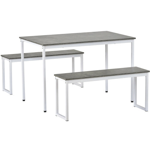 UK Local 3-Piece Dining Table And Bench Set 4-Person Space-Saving Dinette For Kitchen Patio Outdoor Grey White