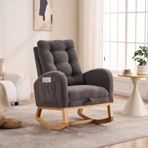 US Local LY-5104 Caramel Accent Rocking Chair With Footrest High Back Rubber Wood Rocking Legs Bedroom Living Space 26.77D X 38.36W X 39.76H Inch