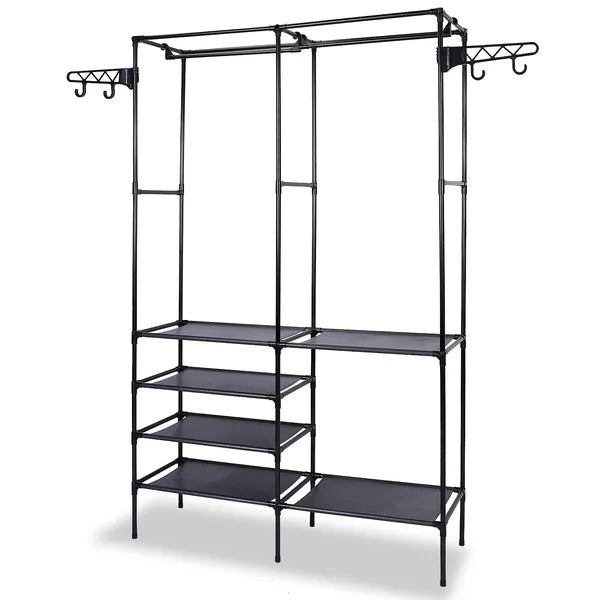 US Local Metal Garment Rack Shoe Clothing Organizer Shelves Freestanding Multifunctional Clothes Wardrobe