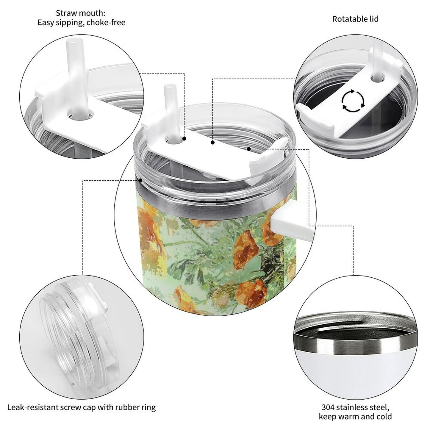 PHDT00435 POD US Local Tumbler 40 oz Large Capacity Car Cup Poppy, Misty