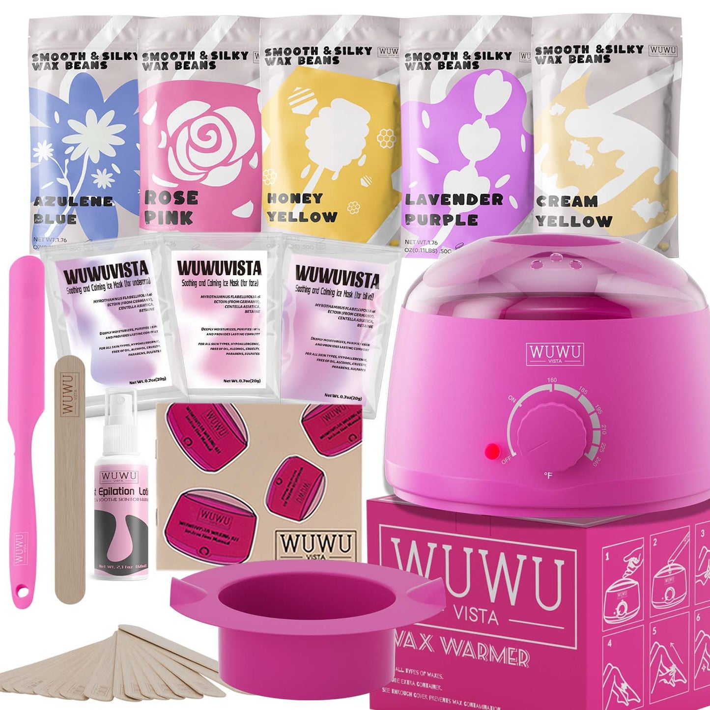 US Local Waxing Kit WUWUVISTA 23 Items Hair Removal Wax Kit With Wax Warmer Waxing Beads For Face, Brazilian, Full Body, Bikini, Sensitiive Skin Skin Suitable For Plugs Of American, European Specification