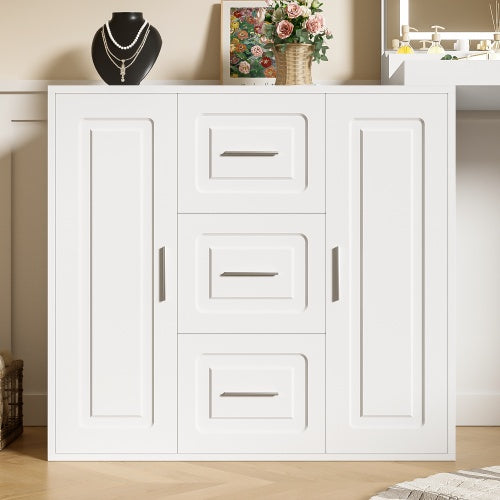 US Local 59 Makeup Vanity Desk With Mirror, Vanity Mirror With Lights, Dressing Table With 3 Drawers And 2 Cabinets, Vanity Table With Storage Shelves For Bedroom, White