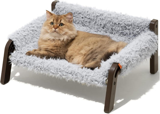 MEWOOFUN Elevated Pet Bed - Raised Cat & Small Dog Couch With Washable Cover & Non-Slip Base, Supports 44 Lbs For Indoor Outdoor Use Plush Grey