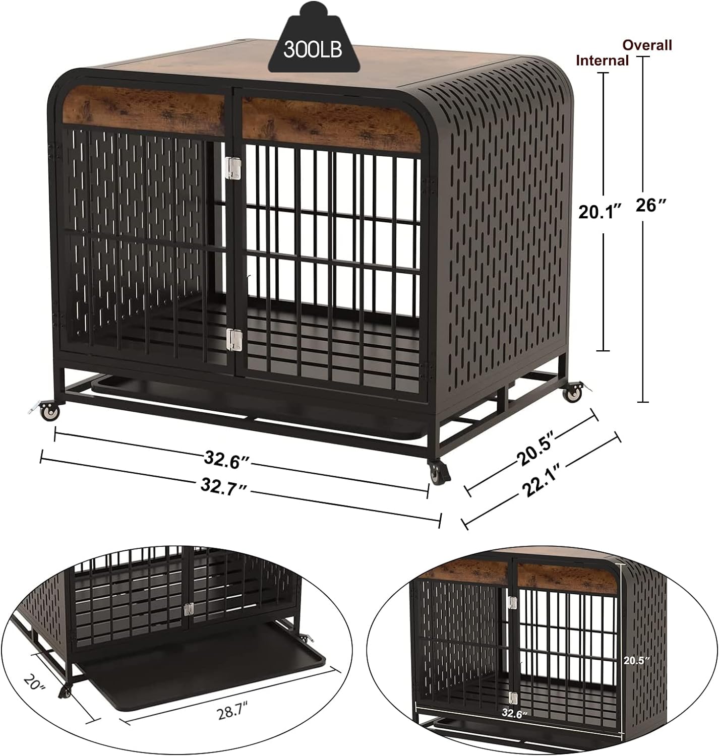 US Local Heavy Duty Dog Crate Furniture Wooden Table 33inch Brown