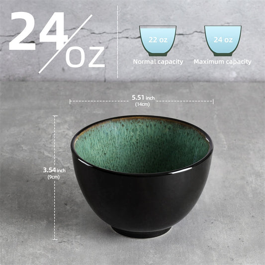 US Local Creative Western Food Kiln Change Peacock Green Bowl 24oz Bowl Set Of 4 For Cereal, Salad, Pasta, Soup, Dessert, Serving Dishwasher, Microwave And Oven
