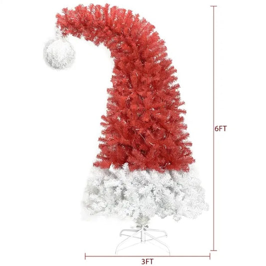 US Local 6FT Hinged Fir Artificial Fir Bent Top Christmas Tree, Xmas Tree Bendable Santa Hat Style Christmas Tree Holiday Decoration,1250 Branch Tips, 300 LED Lights X-mas