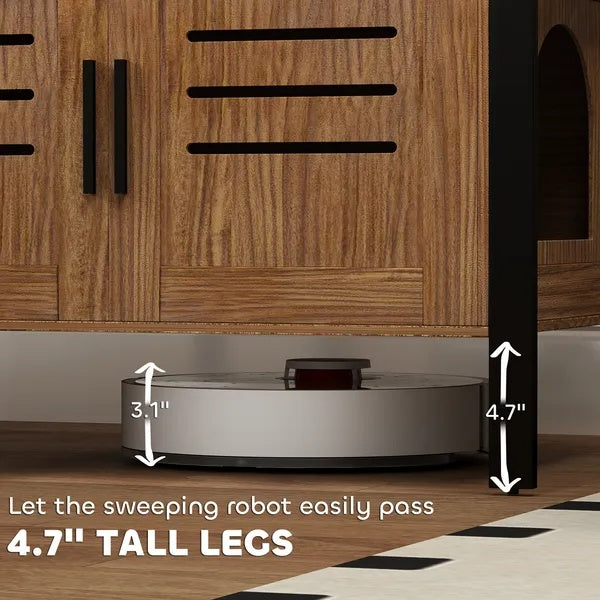 US Local Cat Litter Box Enclosure With Tall Legs, Scratching Board, Dark Brown