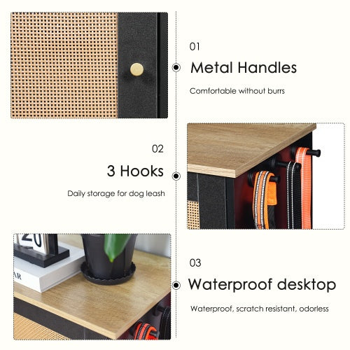 US Local Feeding Station With 1 Storage Cabinets, Pet Feeding Station With 2 Elevated Dog Bowls, Side Hooks, Anti-tip Kit, Hidden Pet Feeder Station For Feeding Watering, Black