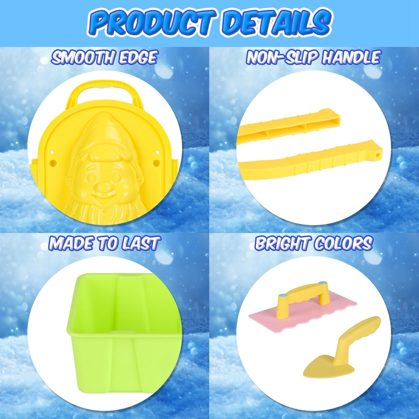 US Local Set Of 15Pcs Winter Snowball Tool Kit Kids Snow Molds Outdoor Snow Beach Toys For Kids Toddlers Adults Snowman Snowflake Duck Dinosaur