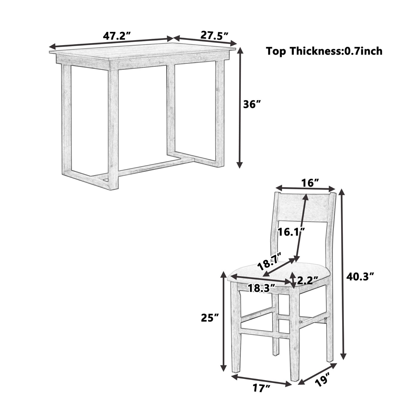 US Local TOPMAX Farmhouse 5-Piece Counter Height Dining Set, 1 Table & 4 Chairs