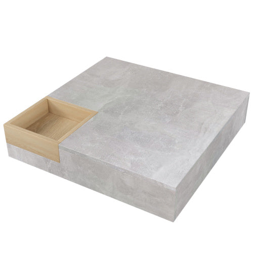 UK Local Coffee Table, Living Room Table, Side Table With Removable Storage Box, Concrete Gray And Wood Color, 72x72x30 Cm