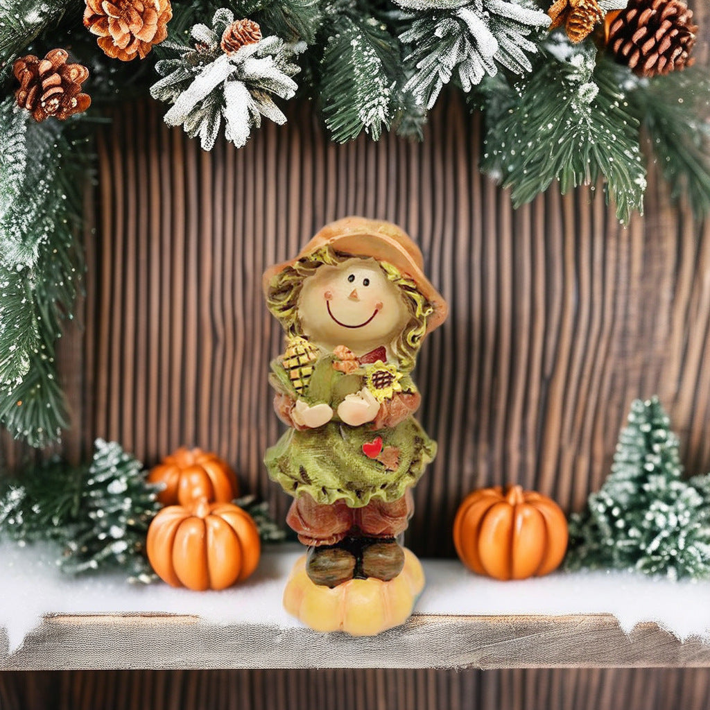 American Pastoral Scarecrow Thanksgiving Harvest Festival Pumpkin Desktop Doll Ornaments Resin Crafts Creative