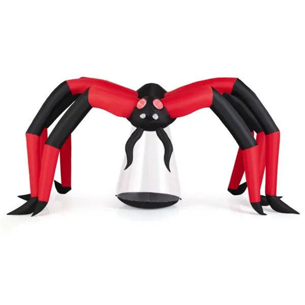 10ft Wide 5ft Tall Giant Halloween Inflatable Spider - LED Head Light 2 Red Eye Tunnel Lights, Black Red Color