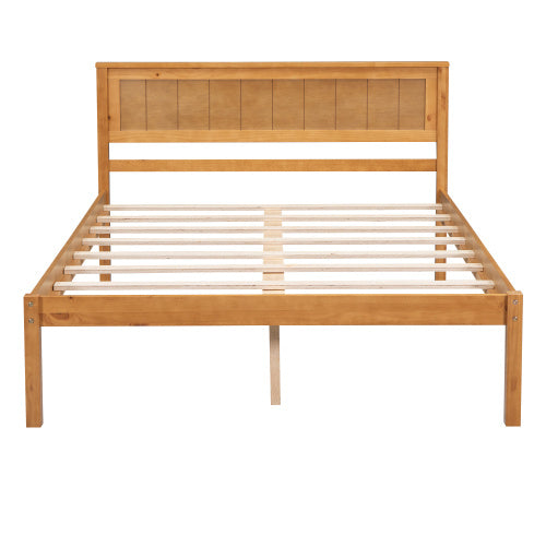 US Local Platform Bed Frame With Headboard, Wood Slat Support, No Box Spring Needed, Full, Oak
