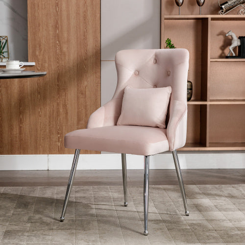 UK Local Button Pattern Dining Chair, Upholstered Armchair, Metal Leg Chairs, Modern Lounge Chair, Bedroom Living Room Chair With Lumbar Cushion