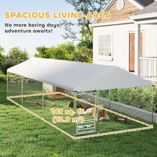 US Local Outdoor Dog Kennel W Adjustable Rotatable Bowl Rack, Waterproof UV-Resistant Cover, Secure Lock, 19.7 X 7.5 X 7.5