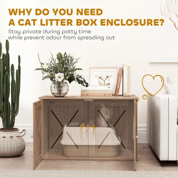 US Local Hidden Cat Litter Box Enclosure With Ventilated Door, Cat Hole, Cat Washroom, Indoor Cat House, Walnut