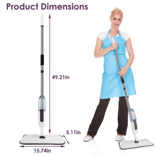 US Local Spray Mop For Floor Cleaning, 49.21 Extended Handle With 360 Rotating Mop Head, 12oz Leak-Proof Water Bottle & 3 Reusable Microfiber Pads - No Battery Needed, For Hardwood, Laminate, Tile, Vinyl & M