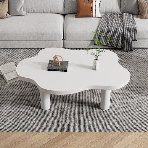 UK Local Cloud Shaped Coffee Table, Irregular White Tea Table, Round Corner End Table, Modern Coffee Table With 4 Legs, For Living Room Furnitur, Easy Assembly