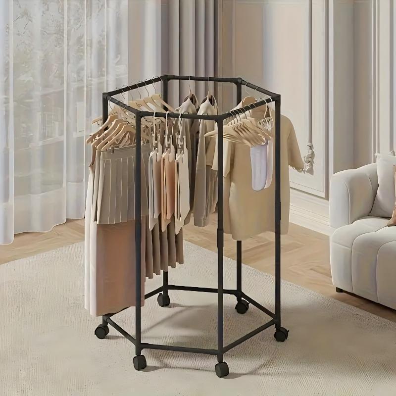 US Local Space-saving Hexagonal Metal Clothes Hanger. Sturdy And Freestanding. Multi-arm Design. Suitable For Bedrooms, Dormitories, And Balconies. Holds A Wide Range Of Clothing. Elegant Metal Frame.
