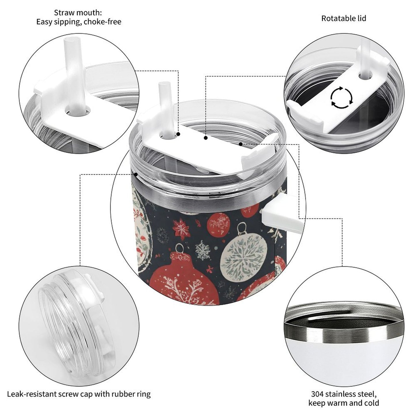 PHDT00332 POD US Local Tumbler 40 oz Large Capacity Car Cup Christmas, Colored Balls