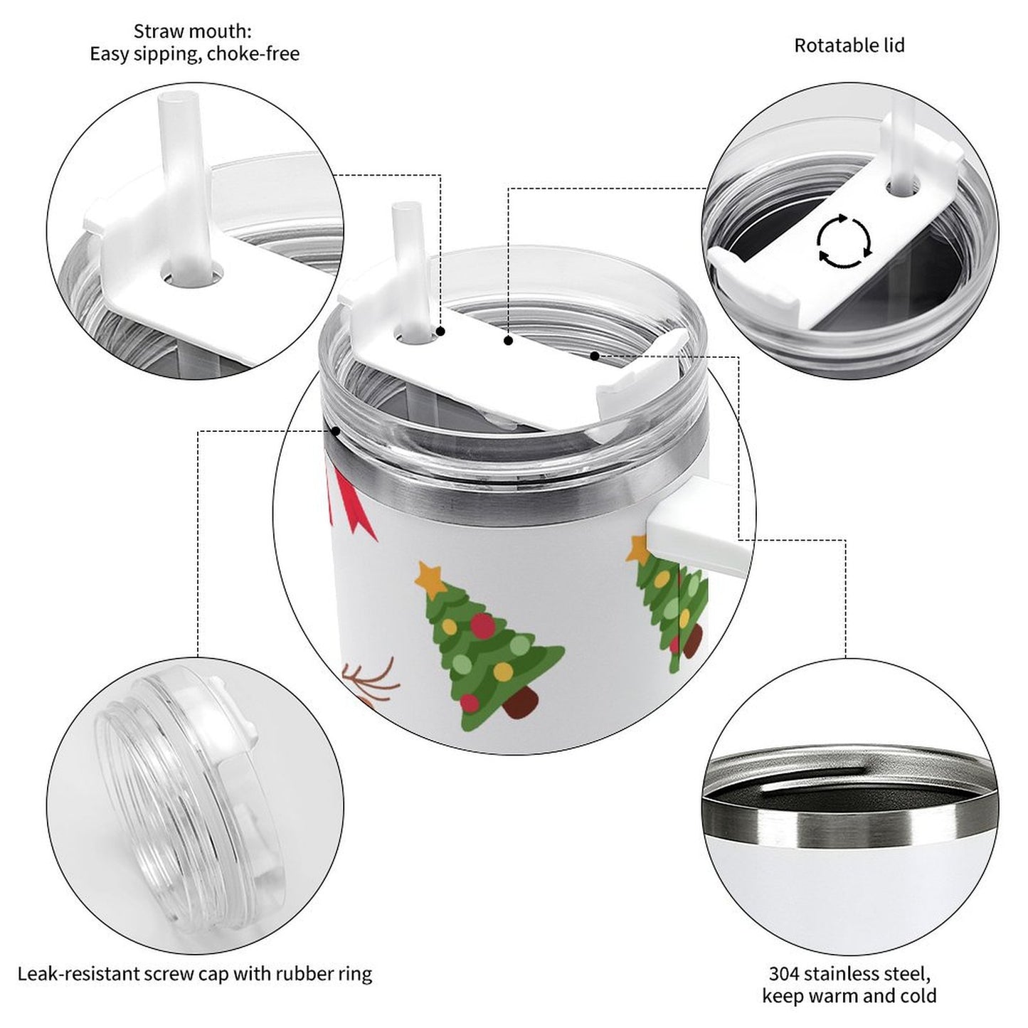 PHDT00087 POD US Local Tumbler 40 oz Large Capacity Car Cup Christmas, Elk, Bow