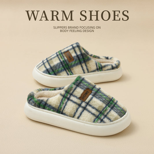 Women's Home Comfortable Warm Striped Toe Cap Cotton Slippers