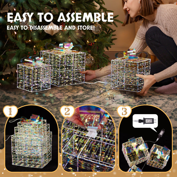 US Local 3pcs 7.5in-6.3in-5in Colorful Gift Box, Christmas Lighting Gift Box