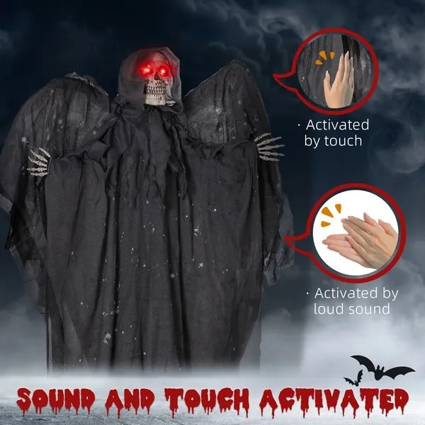 6.4 Life Size Winged Grim Reaper Outdoor Halloween Decoration Animatronic, Animated Prop WLight Up Eyes