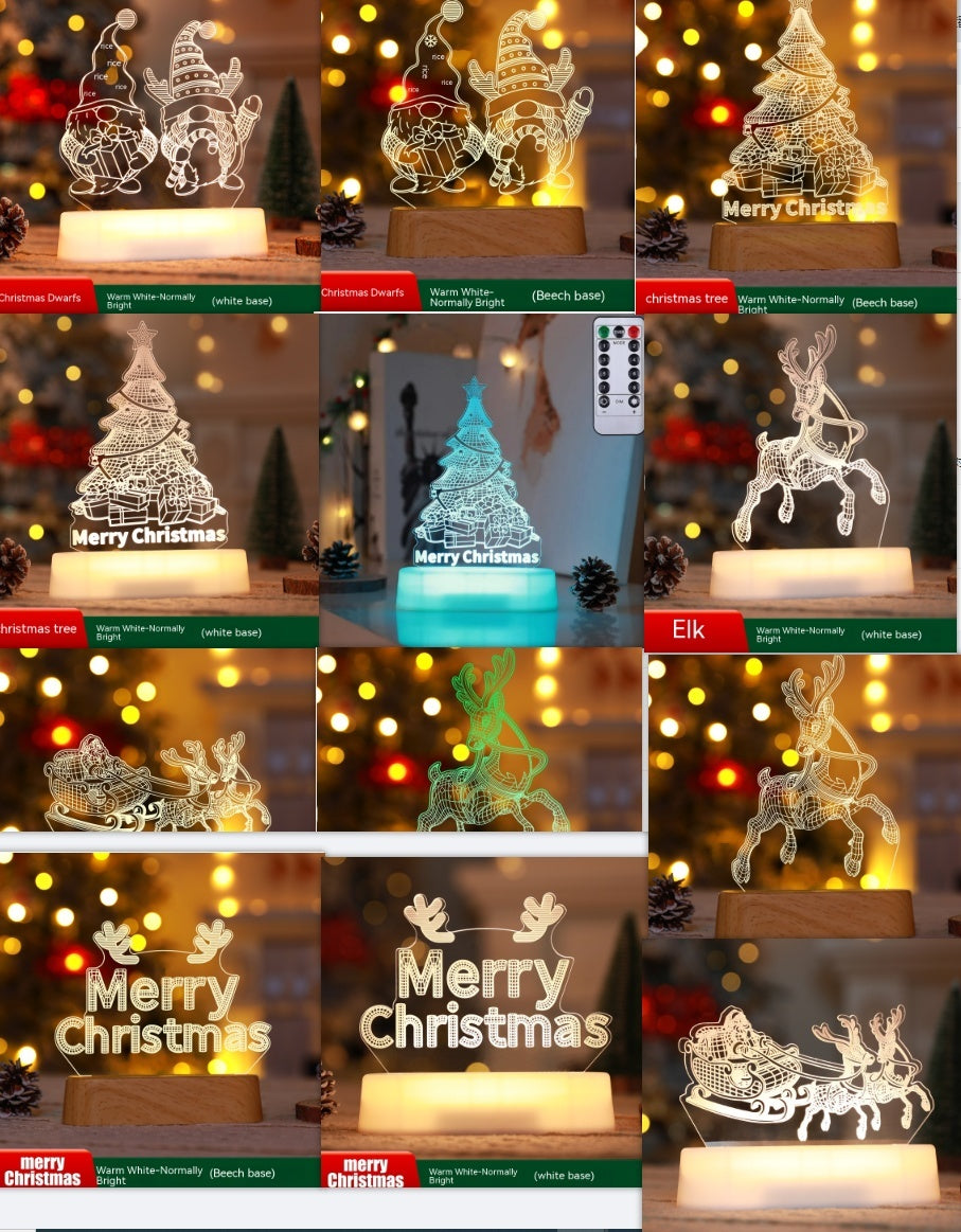 US Local Christmas Decoration 3D Lamp Acrylic LED Night Lights New Year Valentines Day Christmas Kids Gift Christmas Ornaments