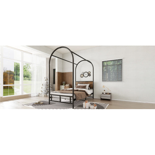 UK Local Metal Bed, 3FT Single Bed 90x190cm, Durable And Sturdy, Canopy Twin Bed, Iron Bed For Adults Teenagers, Blackwood Color Bed Frame Only, Drape Not Included