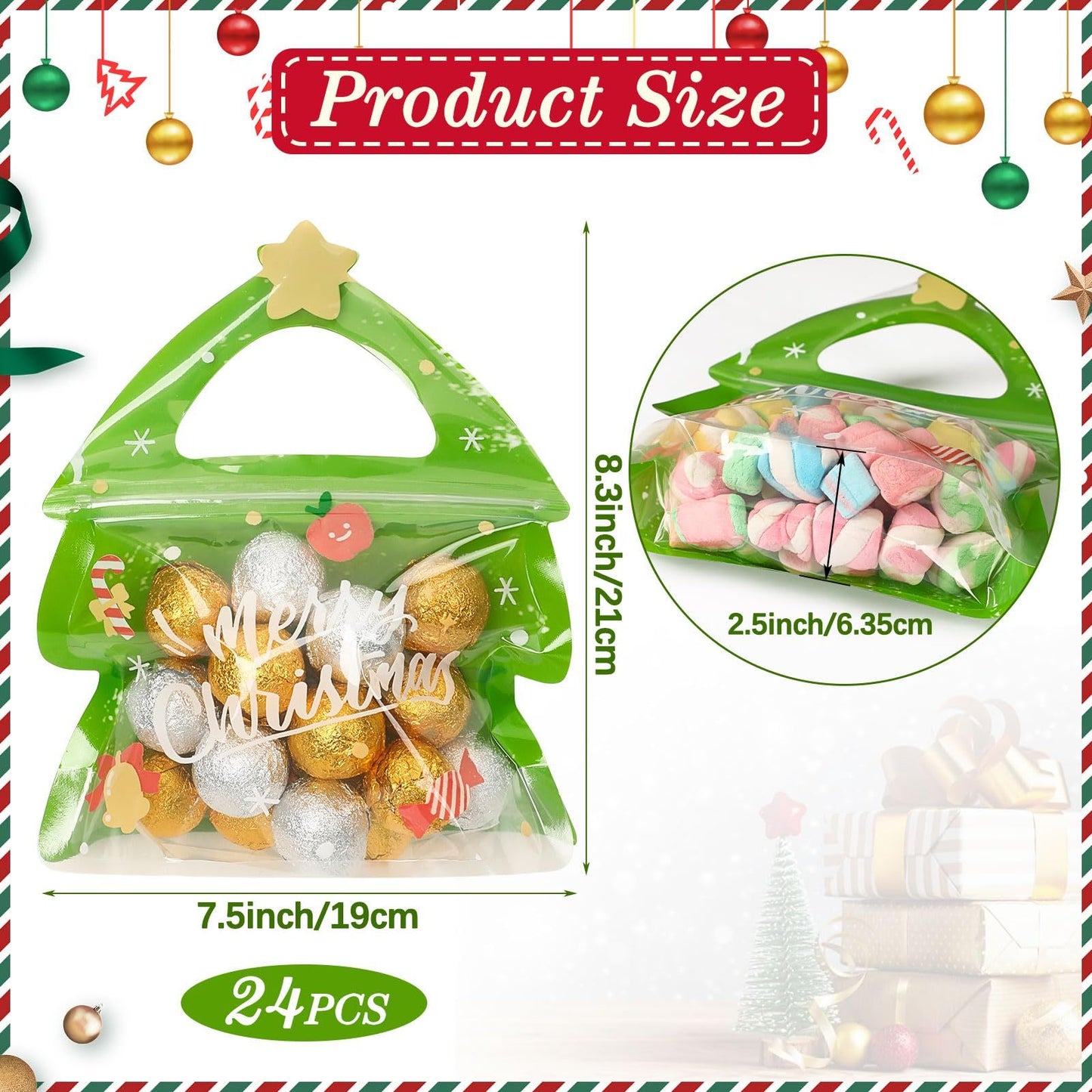 Resealable Christmas Gift Bags,24Pcs Special Shaped Christmas Gift Bags With Handles For Christmas Holiday Party Candy Small Gift Wrapping Supplies Decor