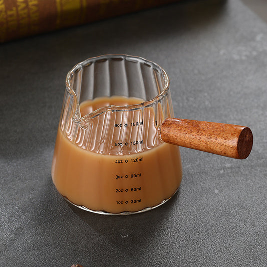 US Local 1 Pcs 180ml Mini Coffee Cup, Glass Milk Cup, Italian Coffee Cup With Wooden Handle, Coffee Measuring Cup