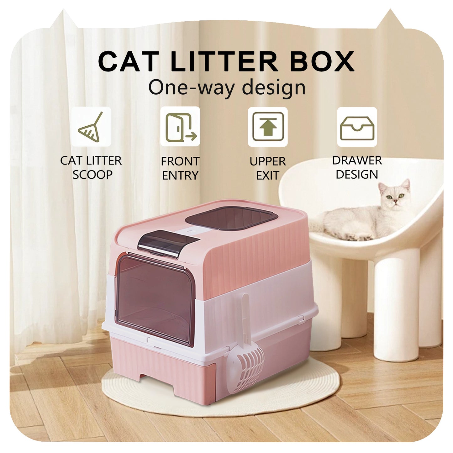 US Local Super Large Capacity Cat Litter Box - Easy To Clean, Odorless, Leak Proof, Not Easy To Leak, Pull-out Design, Comfortable Toilet For Pets
